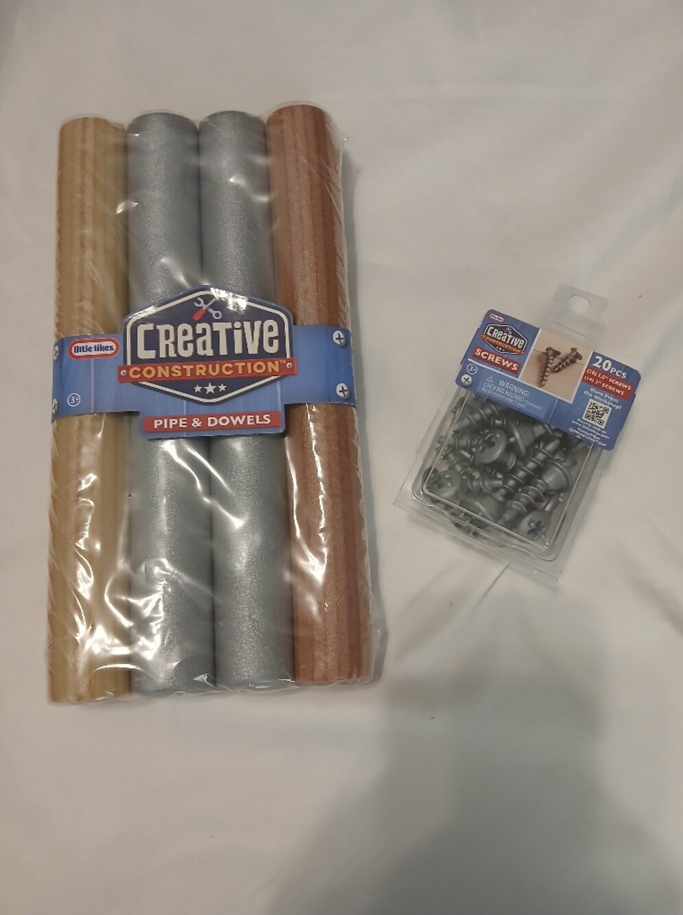 NEW Little Tikes Foam “Metal Pipe” “Wood Dowels”, screws. Creative Construction